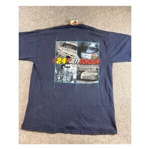 VINTAGE NASCAR Jeff Gordon 24 Mens Shirt Blue DuPont Motosports Racing 90s Large